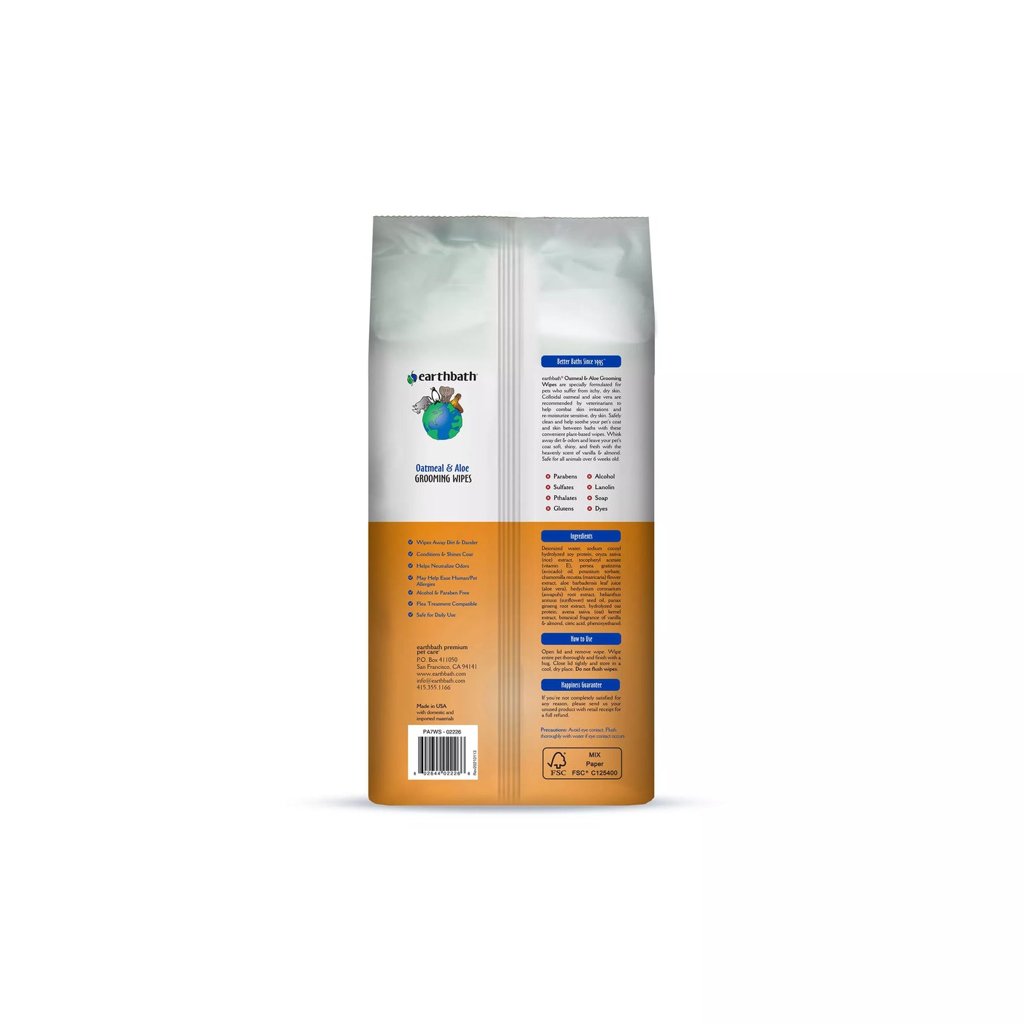Earthbath Grooming Wipes - Oatmeal & Aloe