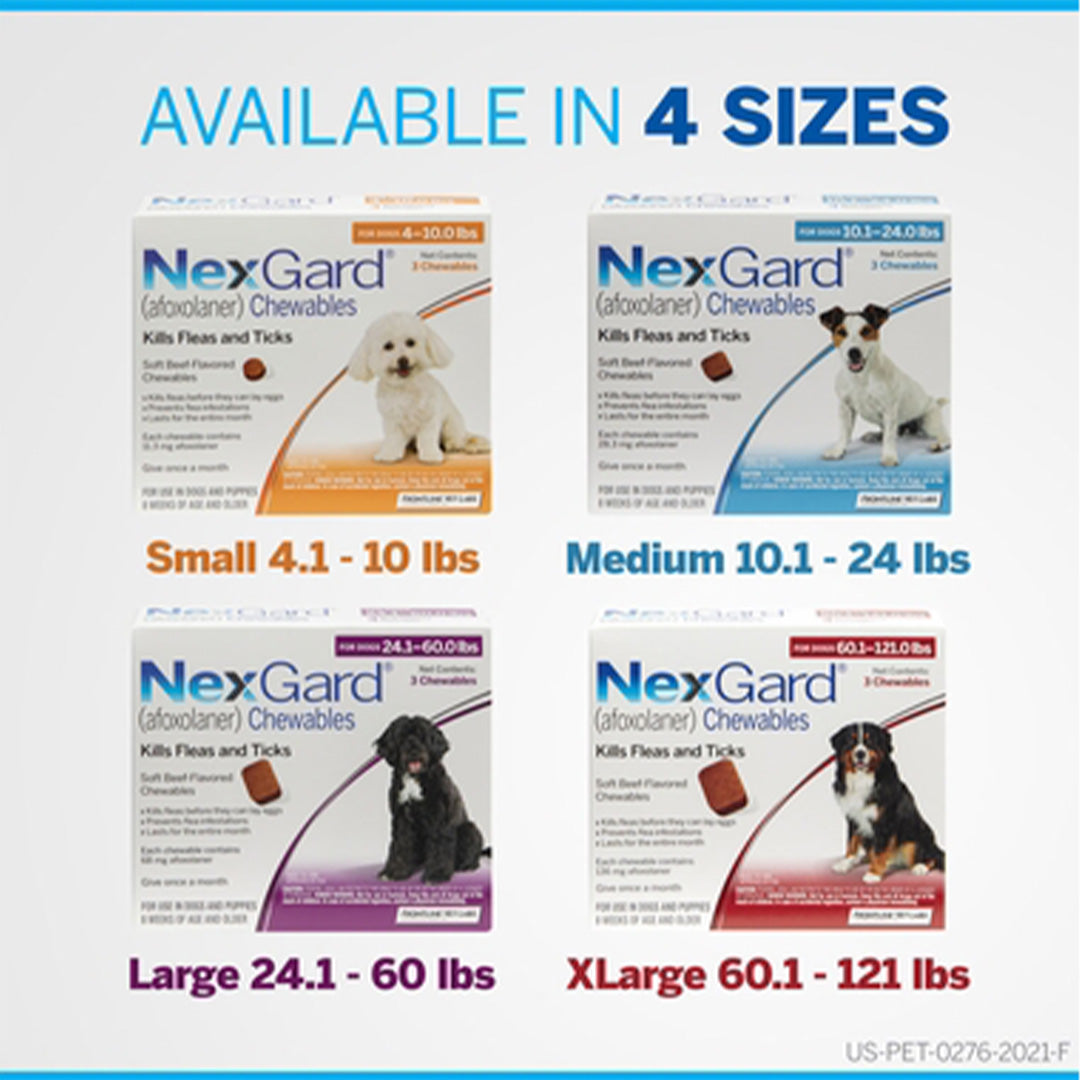 NexGard Chewables for Dogs, 60.1-121 lbs, 3 Chewable Tablets