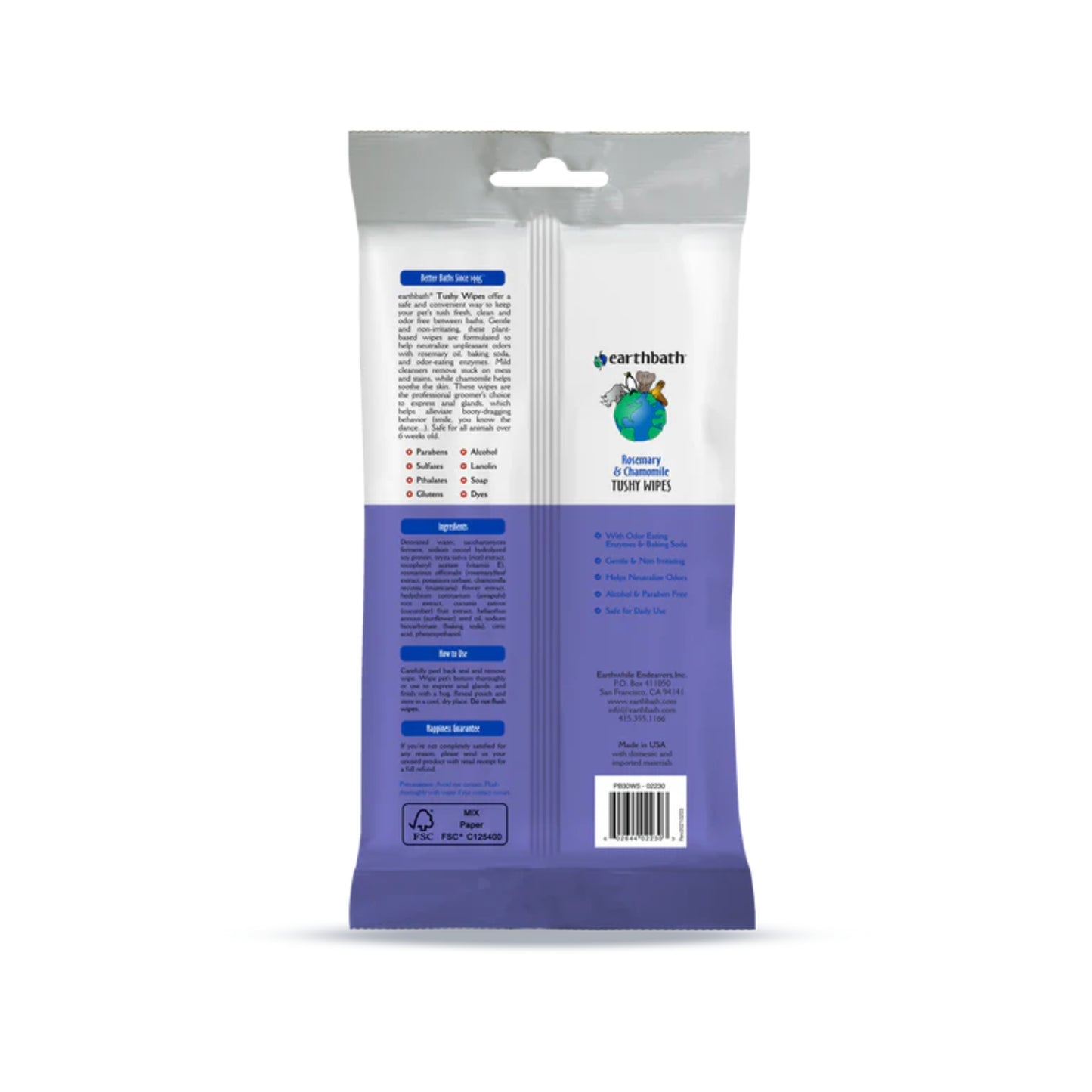 Earthbath Tushy Wipes - Rosemary Chamomile
