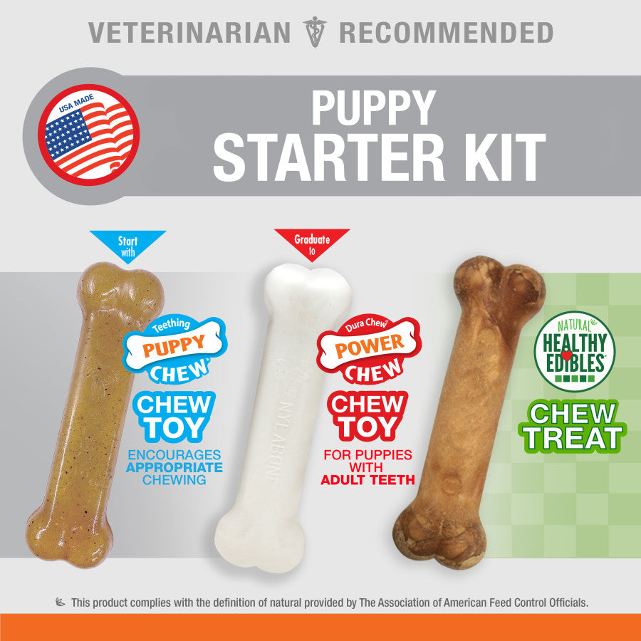 Nylabone Puppy Starter Kit Dog Chew Toys & Treat Chicken & Bacon, 1ea/SMall/Regular - Up To 25 Ibs. (3 ct)