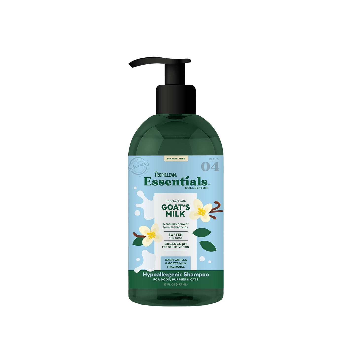 Tropiclean Essentials Goat’s Milk Hypoallergenic Shampoo for Dogs, Puppies and Cats