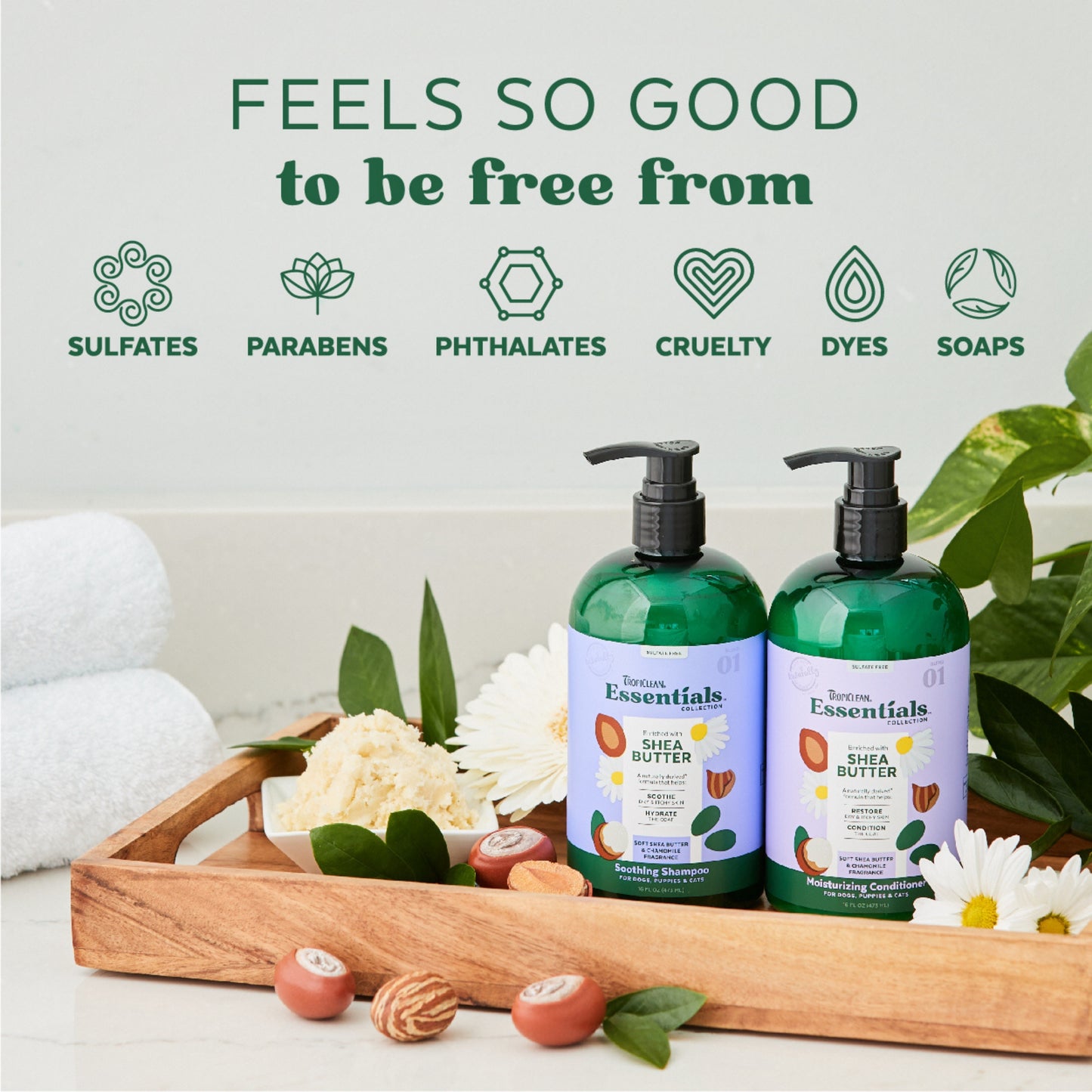 Tropiclean Essentials Shea Butter Soothing Shampoo for Dogs, Puppies & Cats