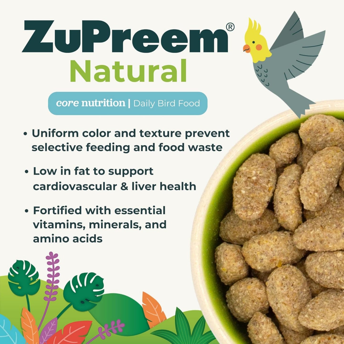 Zupreem Natural with Added Vitamins, Minerals, Amino Acids - Medium Birds