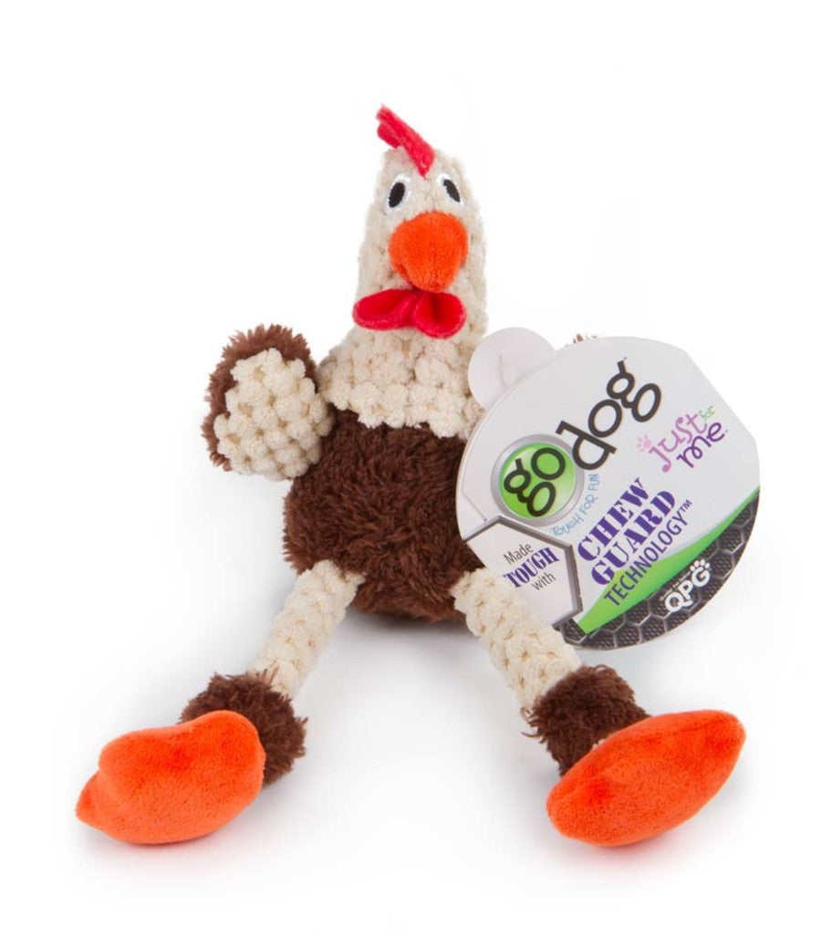 goDog Just For Me Skinny Rooster with Chew Guard Technology Tough Plush Dog Toy Brown, 1ea/Mini